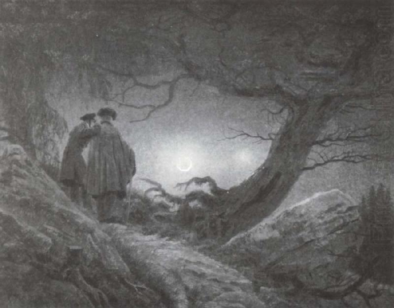Zwei Manner  in Betrachtung des Mondes, Caspar David Friedrich